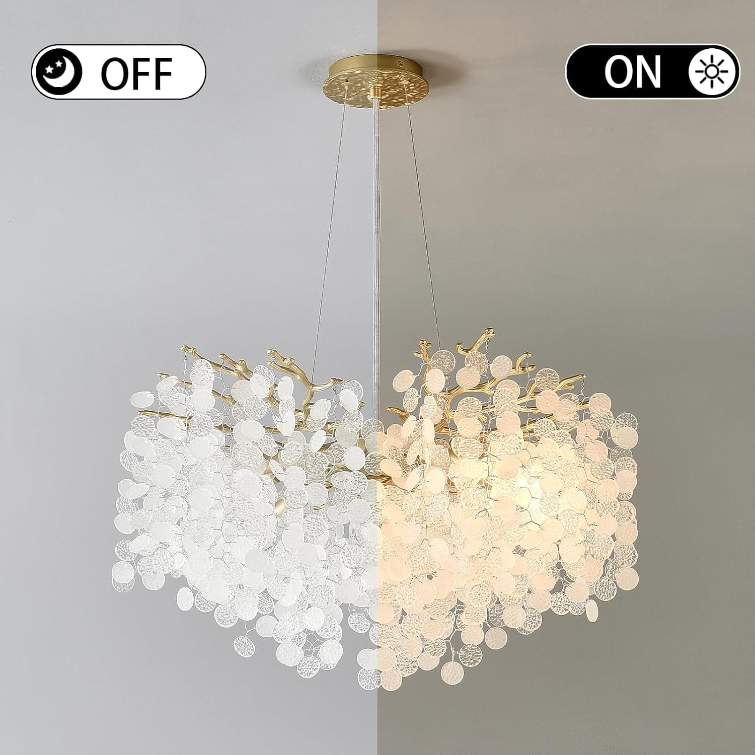 24" Capiz Shell Chandelier 8-Light Coastal Gold Branch Chandelier