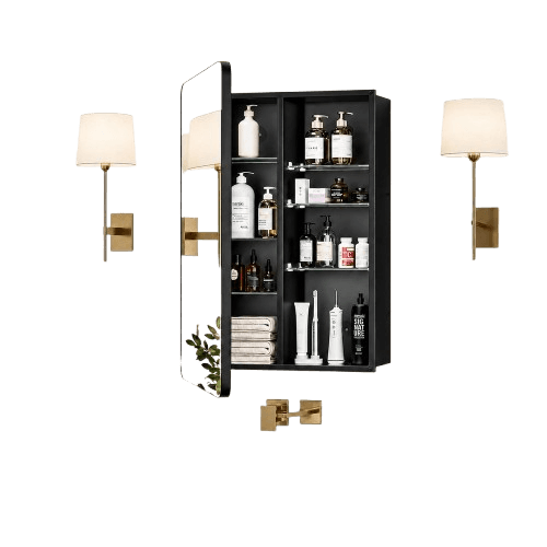 16x24 Black Medicine Cabinet with Mirror, Recessed & Surface Mount