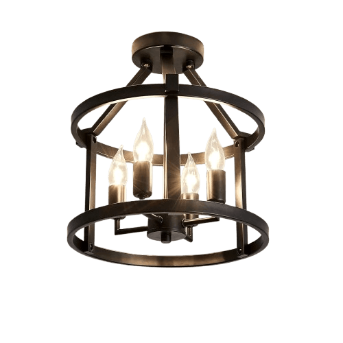 UOFUS Metal Semi Flush Mount Ceiling Light Fixture 4 Candle Holder Matte Chandelier Farmhouse Ceiling Lamp for Dining Room Bedroom Kitchen Hallway Entryway(Black
