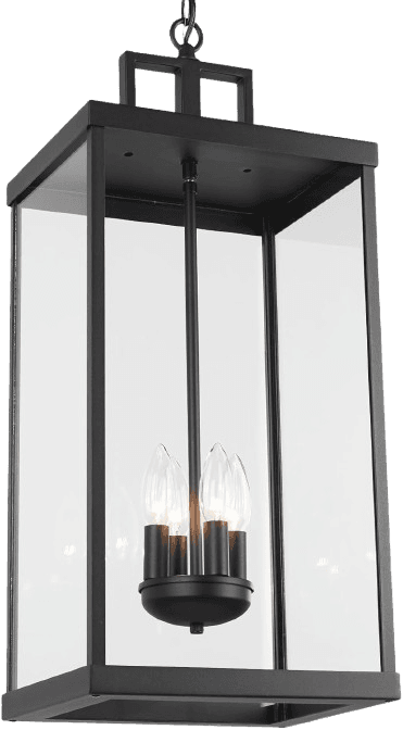 Outdoor Pendant Light, 25'' Large Hanging Lights Lantern Light, Modern Outside Chandelier with Clear Glass, Exterior Gazebo Light for Patio, Porch, Yard, Garage