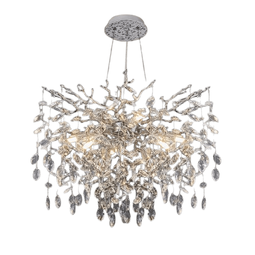 23.6" Silver Crystal Chandelier, 8-Light Modern Tree Branch Chandeliers, Round Chandelier for Dining Room, Living Room, Foyer, Entryway, Bedroom, Kitchen, Luxury K9 Crystal Raindrop Light Fixture