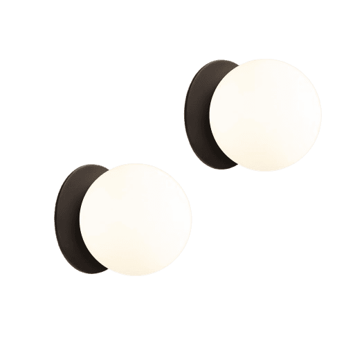 2 Pack Modern Matte Black Wall Light Fixtures, Mid-Century Globe Glass Wall Sconces Set of Two for Bathroom Mirror, Living Room, Hallway, Entryway (Bulbs Not Included)