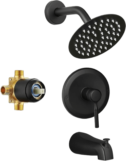 Tub Shower Faucet Set Valve Included with 6-Inch Rain Shower Head and Tub Spout Single-Handle Tub and Shower Trim Kit Matte Black