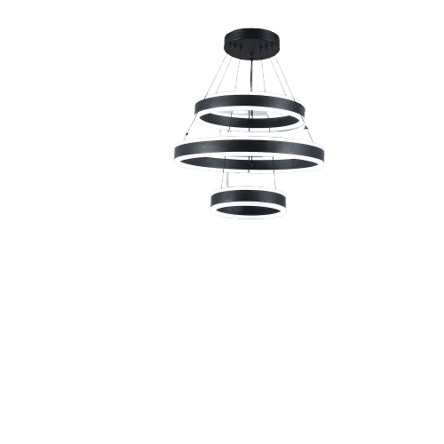 O'NEELDY Modern LED Chandeliers Adjustable Hanging Black Pendant Light Fixture 3 Ring Flush Mount Chandeliers for Bedroom,Kitchen,Island Cafe