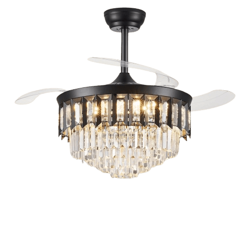 TXCSLY 42" Black Fandelier Ceiling Fan with Light, Crystal Chandelier Fan