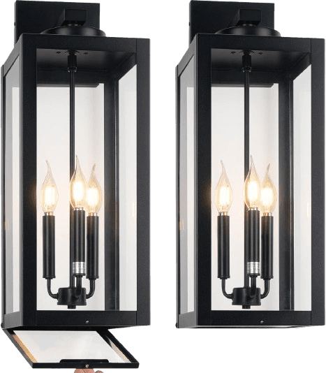 24" Extra Large Fully Enclosed Outdoor Light Fixture 3-Light, Coach Lights