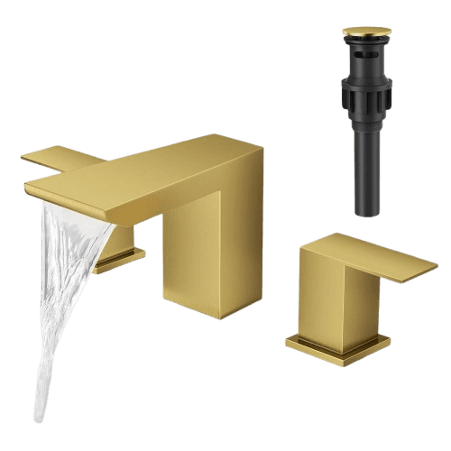 RUMOSE Bathroom Faucets 3 Hole Gold Bathroom Sink Faucet with Drain