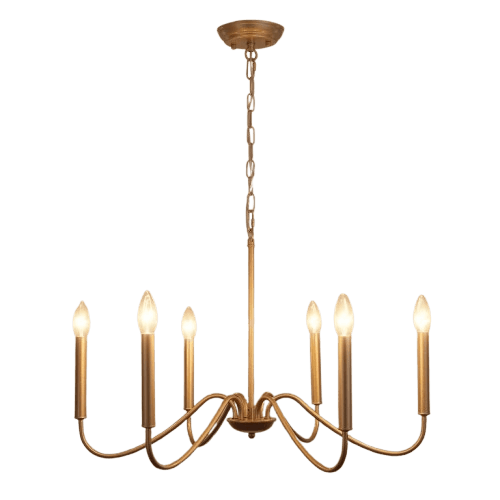 Generies Modern Gold Chandelier for Dining Room, 6-Light Rustic Farmhouse Light Fixtures, Industrial Chandeliers Vintage Candle Pendant Ceiling Light for Bedroom Foyer Living Room Kitchen Entryway