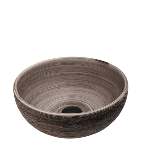 14 Inch Ceramic Bathroom Vessel Sink, Matte Black-Brown Round