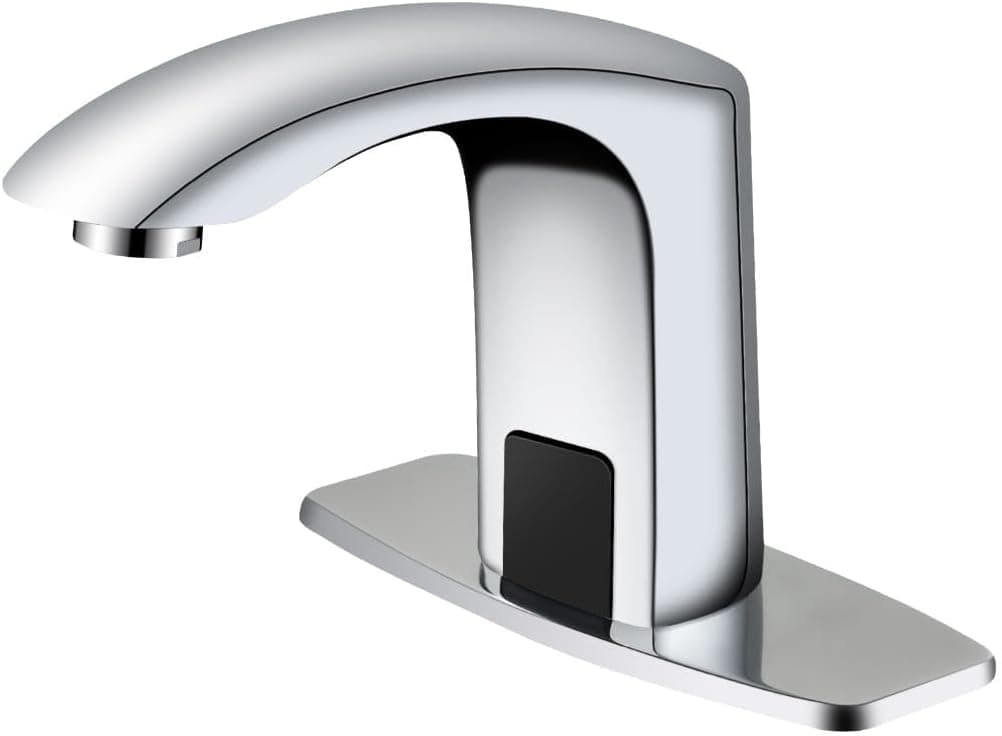 Touchless Bathroom Faucet Automatic Motion Sensor Sink Faucets with Hole Cover Plate and Temperature Mixer,Motion Activated Hands-Free Basin Smart Tap Commercial Sensor Faucet (Chrome)