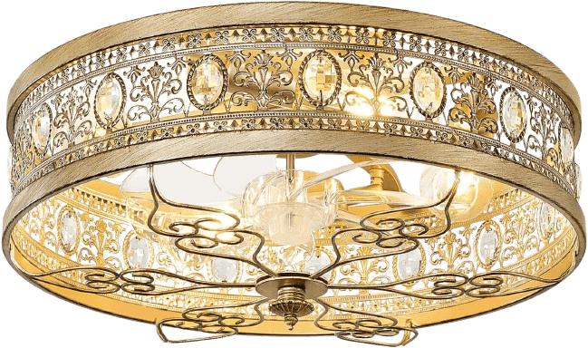 19" Flush Mount Caged Ceiling Fan with Light, Vintage Rustic Crystal Fandelier, Low Profile Ceiling Fans with Lights and Remote, 6 Speed Reversible for Bedroom Living Room Dining Room