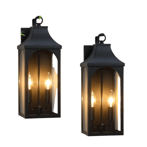 17-Inch 2-Light Outdoor Porch Wall Lantern, Black Exterior Light