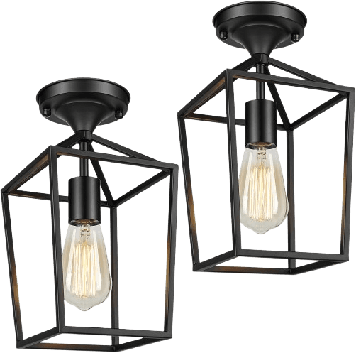 BesLowe 2-Pack Farmhouse Semi Flush Mount Ceiling Light Fixtures, Black