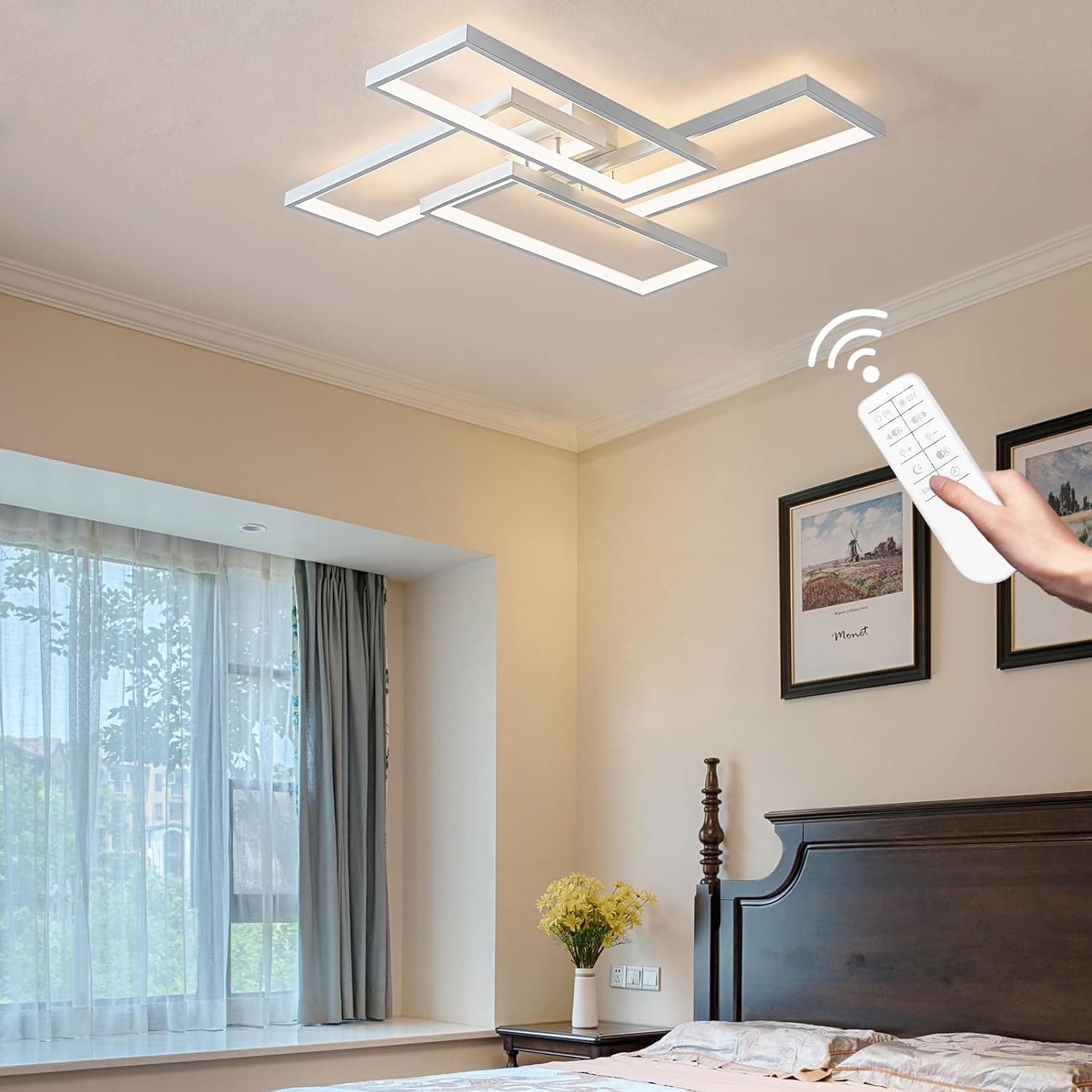 Shine LUEST Modern LED Ceiling Light Fixture White Flush Mount Ceiling Light Dimmable 26" Bedroom Lights for Ceiling with Remote Control 48W Kitchen Ceiling Light Fixtures for Hallway 3000K-6000K