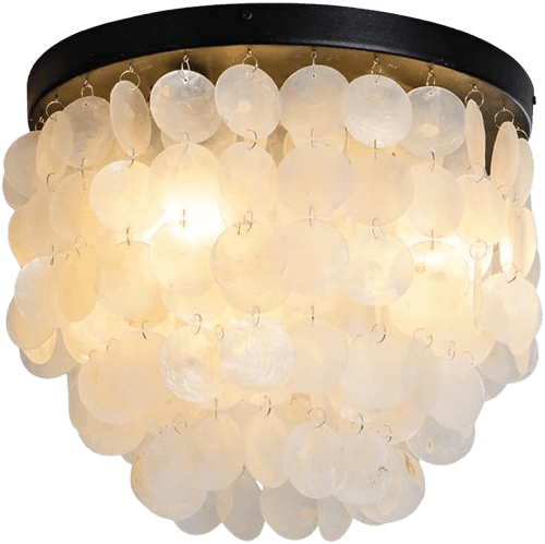 Capiz Shell Ceiling Light Fixtures, 3-Light Boho Flush Mount Ceiling Light for Living Room, Bedroom, Kitchen Island, Foyer, Entryway, Black
