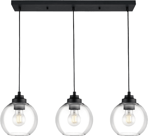 8-Inch Black Kitchen Island Light,Clear Globe Glass,3-Light,BK-3S